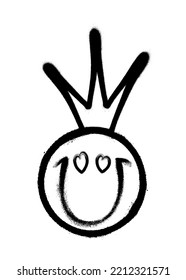 Graffiti Emoticon With Crown. Smiling Face Painted Spray Paint. Vector Illustration