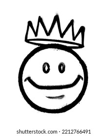 Graffiti Emoticon With Crown. Smiling Face Painted Spray Paint. Vector Illustration