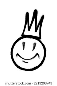 Graffiti Emoticon With Crown. Smiling Face Painted Spray Paint. Vector Illustration