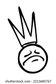 Graffiti emoticon with crown. Smiling face painted spray paint. Vector illustration