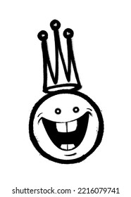 Graffiti emoticon with crown. Smiling face painted spray paint. Vector illustration