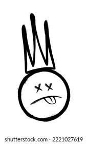 Graffiti emoticon with crown. Smiling face painted spray paint. Vector illustration