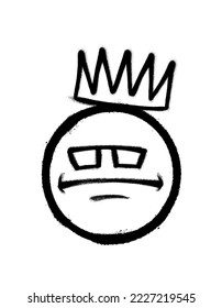 Graffiti emoticon with crown. Smiling face painted spray paint. Vector illustration
