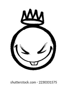 Graffiti emoticon with crown. Smiling face painted spray paint. Vector illustration