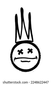 Graffiti emoticon with crown. Smiling face painted spray paint. Vector illustration