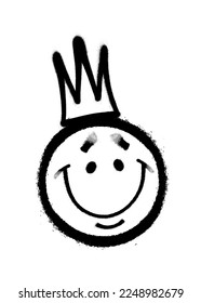 Graffiti Emoticon mit Krone. Lächelnde gesichtsfarbene Spray-Farbe. Vektorgrafik