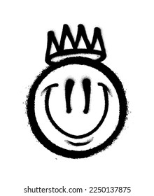 Graffiti emoticon with crown. Smiling face painted spray paint. Vector illustration