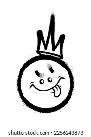 Graffiti emoticon with crown. Smiling face painted spray paint. Vector illustration