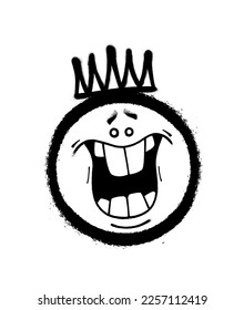 Graffiti emoticon with crown. Smiling face painted spray paint. Vector illustration