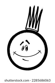 Graffiti emoticon with crown. Smiling face painted spray paint. Vector illustration
