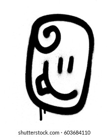 Graffiti emoticon happy  face sprayed in black on white