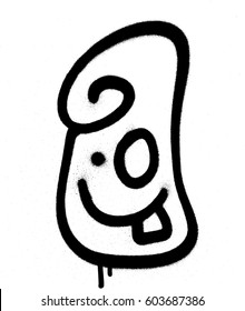 Graffiti emoticon happy  face sprayed in black on white