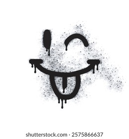 Graffiti emoticon icon sprayed with black paint on white. Emoticon symbol isolated on white background. Vector illustration