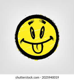 Graffiti emoticon. Smiling face painted spray paint. Vector illustration