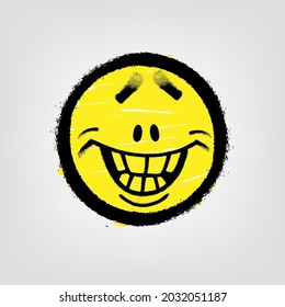 Graffiti emoticon. Smiling face painted spray paint. Vector illustration