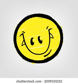 Graffiti emoticon. Smiling face painted spray paint. Vector illustration