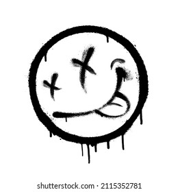 Graffiti emoticon. Smiling face painted with smudges of spray paint. Vector illustration