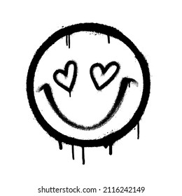 Graffiti emoticon. Smiling face painted with smudges of spray paint. Vector illustration