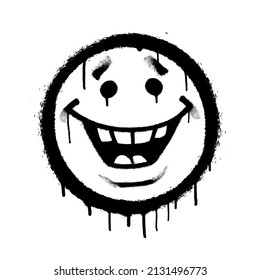 Graffiti emoticon. Smiling face painted with smudges of spray paint. Vector illustration
