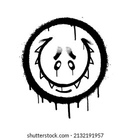 Graffiti emoticon. Smiling face painted with smudges of spray paint. Vector illustration