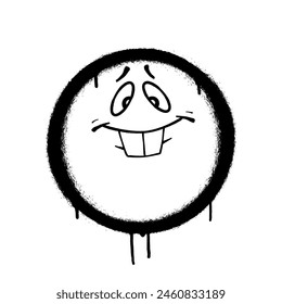 Graffiti emoticon. Smiling face painted with smudges of spray paint. Vector illustration