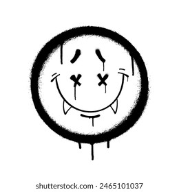 Graffiti emoticon. Smiling face painted with smudges of spray paint. Vector illustration