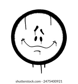 Graffiti emoticon. Smiling face painted with smudges of spray paint. Vector illustration