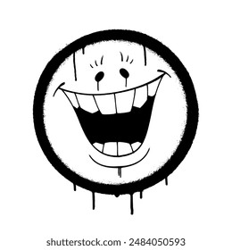 Graffiti emoticon. Smiling face painted with smudges of spray paint. Vector illustration