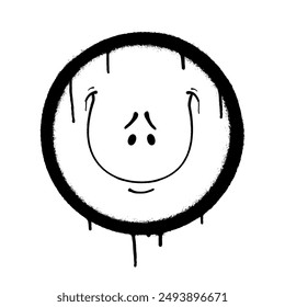 Graffiti emoticon. Smiling face painted with smudges of spray paint. Vector illustration