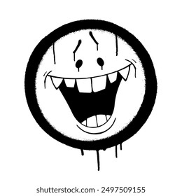 Graffiti emoticon. Smiling face painted with smudges of spray paint. Vector illustration