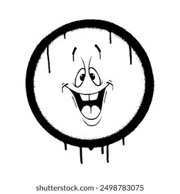 Graffiti emoticon. Smiling face painted with smudges of spray paint. Vector illustration