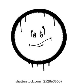 Graffiti emoticon. Smiling face painted with smudges of spray paint. Vector illustration