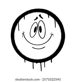 Graffiti emoticon. Smiling face painted with smudges of spray paint. Vector illustration