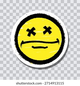 Emoticono de graffiti. Cara sonriente pintada pintura en aerosol sobre fondo transparente pegatina. Ilustración vectorial EPS 10