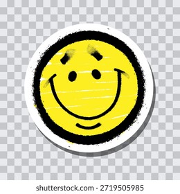 Emoticono de graffiti. Cara sonriente pintada pintura en aerosol sobre fondo transparente pegatina. Ilustración vectorial EPS 10