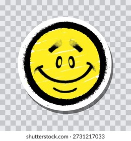 Emoticono de graffiti. Cara sonriente pintada pintura en aerosol sobre fondo transparente pegatina. Ilustración vectorial EPS 10