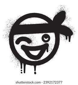 Graffiti emoticon smiling face wearing bandanna with spray paint