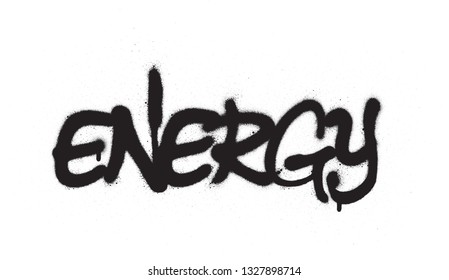 graffiti energy word sprayed in black over white