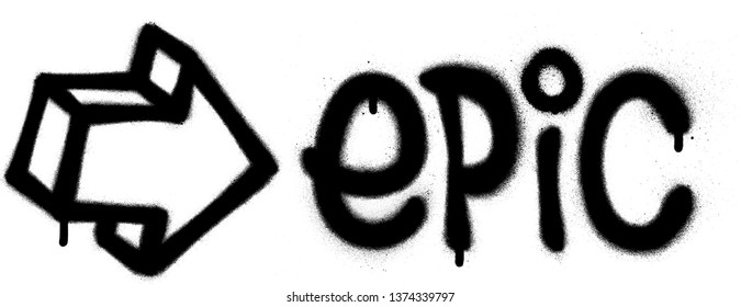 graffiti epic word and arrow sprayed in black over white