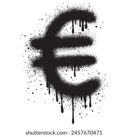 graffiti Euro coin with over spray in black over white.