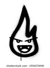 graffiti evil flame character sprayed in black over white