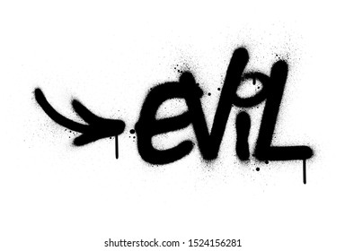 graffiti evil word sprayed in black over white