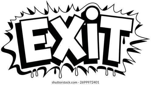 Grafite EXIT Text Art, Ilustração de sinais de rua estilo Quadrinhos Negrito.	