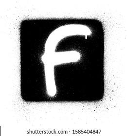 graffiti F font sprayed in white over black square