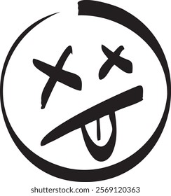 Graffiti face sign. Paint spray street drawn. Sketch grunge graphic symbol. Ink sad character