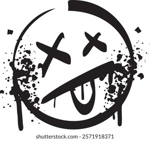 Graffiti face sign. Paint spray street drawn. Sketch grunge graphic symbol. Ink sad character