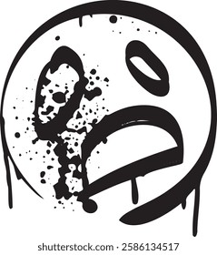 Graffiti face sign. Paint spray street drawn. Sketch grunge graphic symbol. Ink sad character