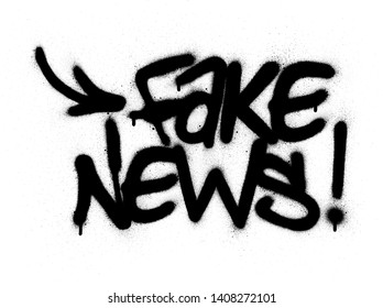 graffiti fake news slogan sprayed in black over white