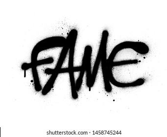 graffiti fame word sprayed in black over white