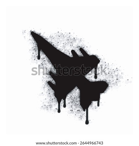 Graffiti fighter plane icon spray isolated on white background. Graffiti fighter plane icon with black spray on white. Vector illustration.